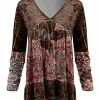 Lily | Brown & Taupe Floral Velvet V-Neck Tunic - Women