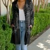 Lily | Black & Gray Floral Button-Up Car Coat - Women