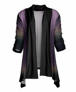 Lily | Black & Lavender Ombré Open-Front Sidetail Cardigan - Plus