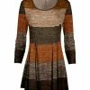 Lily | Brown & Beige Melange Stripe Flared Long-Sleeve Tunic - Women