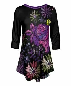 Lily | Black & Purple Floral Flared Tunic - Plus