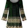 Lily | Green & Black Geometric Floral Flared Long-Sleeve Tunic - Women & Plus