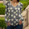 Lily | Gray & White Daisy Long-Sleeve V-Neck Tunic - Women