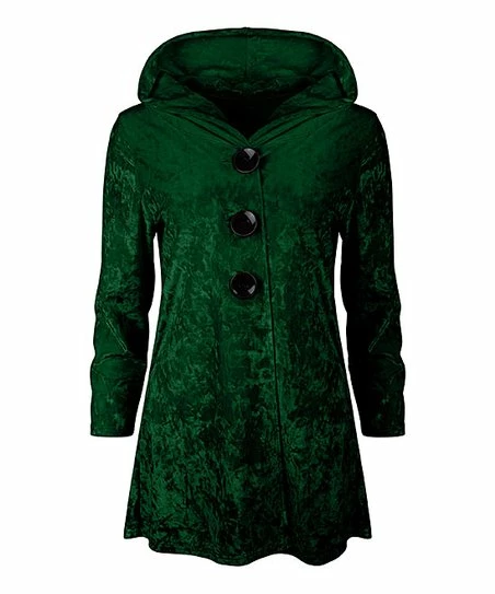 Lily | Green Velvet Button-Front Hoodie - Plus 1 Lily | Green Velvet Button-Front Hoodie - Plus
