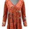 Lily | Coral & Cream Floral Velvet V-Neck Tunic - Women