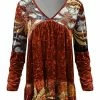 Lily | Rust & Cream Leaf Velvet V-Neck Tunic - Women