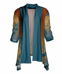 Lily | Teal & Rust Floral Open-Front Sidetail Cardigan - Women