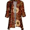 Lily | Rust & Cream Floral Open-Front Sidetail Cardigan - Plus