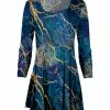 Lily | Blue & Gold Marble Flared Long-Sleeve Tunic - Women