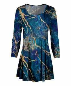 Lily | Blue & Gold Marble Flared Long-Sleeve Tunic - Women