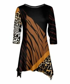 Lily | Black & Brown Animal-Print Patchwork Handkerchief Tunic - Women