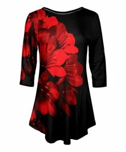 Lily | Black & Red Floral Flared Tunic - Women & Plus