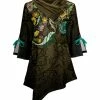 Lily | Brown & Turquoise Floral Asymmetrical Hem Tunic - Women