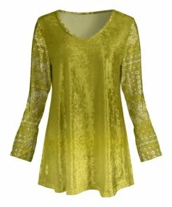 Lily | Yellow & White Velvet Paisley-Detail Long-Sleeve V-Neck Tunic - Women