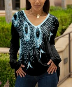 Lily | Black & Aqua Peacock Long-Sleeve V-Neck Tunic - Plus
