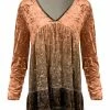 Lily | Beige & Brown Ombré Ruffle-Hem Velvet Tunic - Women