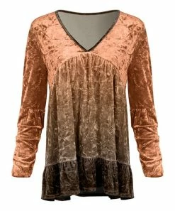 Lily | Beige & Brown Ombré Ruffle-Hem Velvet Tunic - Women