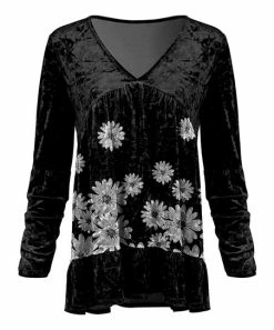 Lily | Black & White Daisy Ruffle-Hem Velvet Tunic - Women