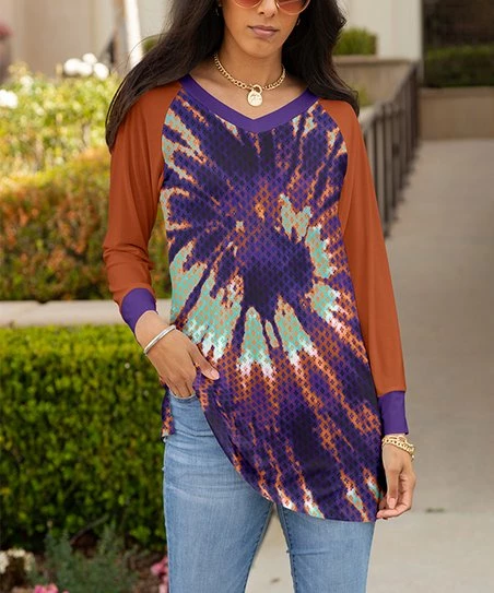 Lily | Purple & Rust Tie-Dye Tunic - Women 1 Lily | Purple & Rust Tie-Dye Tunic - Women