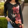 Lily | Black & Mauve Floral Long-Sleeve V-Neck Tunic - Women