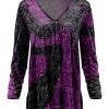 Lily | Black & Purple Abstract Ruffle-Hem Velvet Tunic - Women