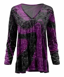 Lily | Black & Purple Abstract Ruffle-Hem Velvet Tunic - Women