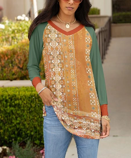 Lily | Orange & Green Geometric Tunic - Plus 1 Lily | Orange & Green Geometric Tunic - Plus