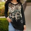 Lily | Black & Brown Floral Long-Sleeve V-Neck Tunic - Women & Plus