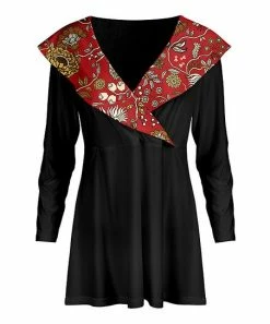 Lily | Black & Red Floral Contrast Cape-Collar Tunic - Plus
