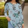 Lily | Turquoise & Blue Floral Long-Sleeve V-Neck Tunic - Women