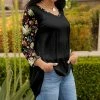 Lily | Black & Olive Floral V-Neck Long-Sleeve Tunic - Plus
