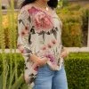 Lily | Rose & Green Floral V-Neck Long-Sleeve Tunic - Plus