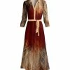 Lily | Red & Beige Abstract Belted Maxi Dress - Women