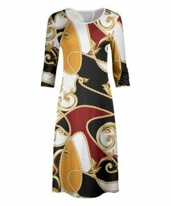 Lily | Gold & White Abstract A-Line Dress - Women