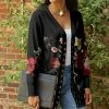 Lily | Black & Rose Floral Snap-Button Cardigan - Women & Plus