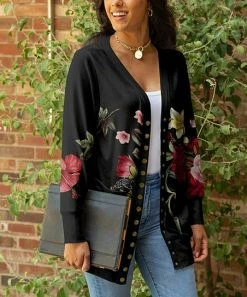 Lily | Black & Rose Floral Snap-Button Cardigan - Women & Plus