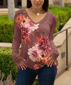 Lily | Mauve & Rust Floral V-Neck Tunic - Women