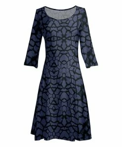 Lily | Navy & Black Abstract Scoop Neck A-Line Dress - Plus