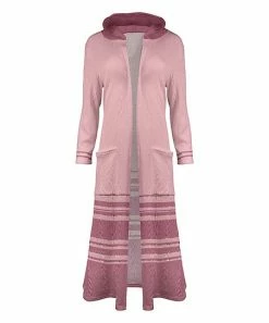 Lily | Pink & Mauve Stripe Pocket Hooded Open Duster - Plus