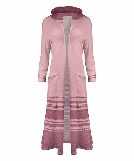 Lily | Pink & Mauve Stripe Pocket Hooded Open Duster - Plus 1 Lily | Pink & Mauve Stripe Pocket Hooded Open Duster - Plus