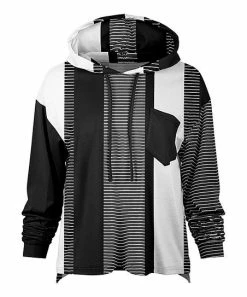 Lily | Gray & White Stripe Color Block Chest-Pocket Hoodie - Women