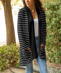 Lily | Black & White Stripe Open Cardigan - Plus