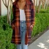 Lily | Rust & Purple Plaid Pocket Trench Coat - Plus