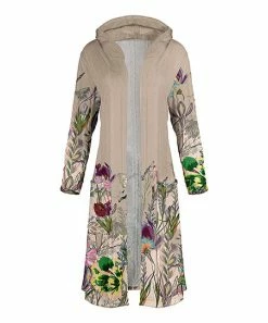 Lily | Beige & Green Butterfly Floral Hooded Open Duster - Women
