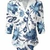 Lily | White & Blue Floral Notch Neck Long-Sleeve Top - Women