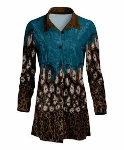 Lily | Blue & Brown Leopard Velvet Button-Up Tunic - Women