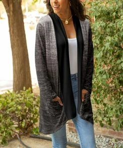 Lily | Gray & Black Heather Ombré Open Cardigan - Women