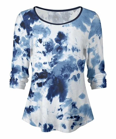 Lily | Blue & White Tie-Dye Long-Sleeve Top - Women 1 Lily | Blue & White Tie-Dye Long-Sleeve Top - Women