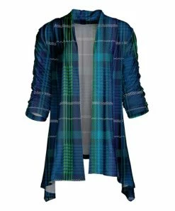 Lily | Blue & Green Plaid Open Sidetail Cardigan - Women