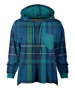 Lily | Teal & Blue Plaid Drawstring Loose Fit Pocket Hoodie - Women & Plus